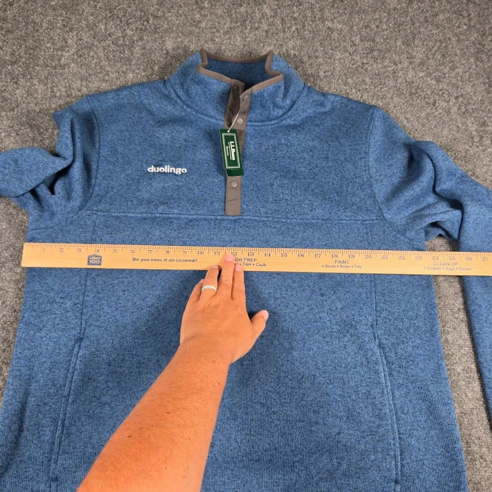 LL Bean Sweater Fleece Pullover Mens L Blue Duolingo Logo Snap Neck 506446 NWT